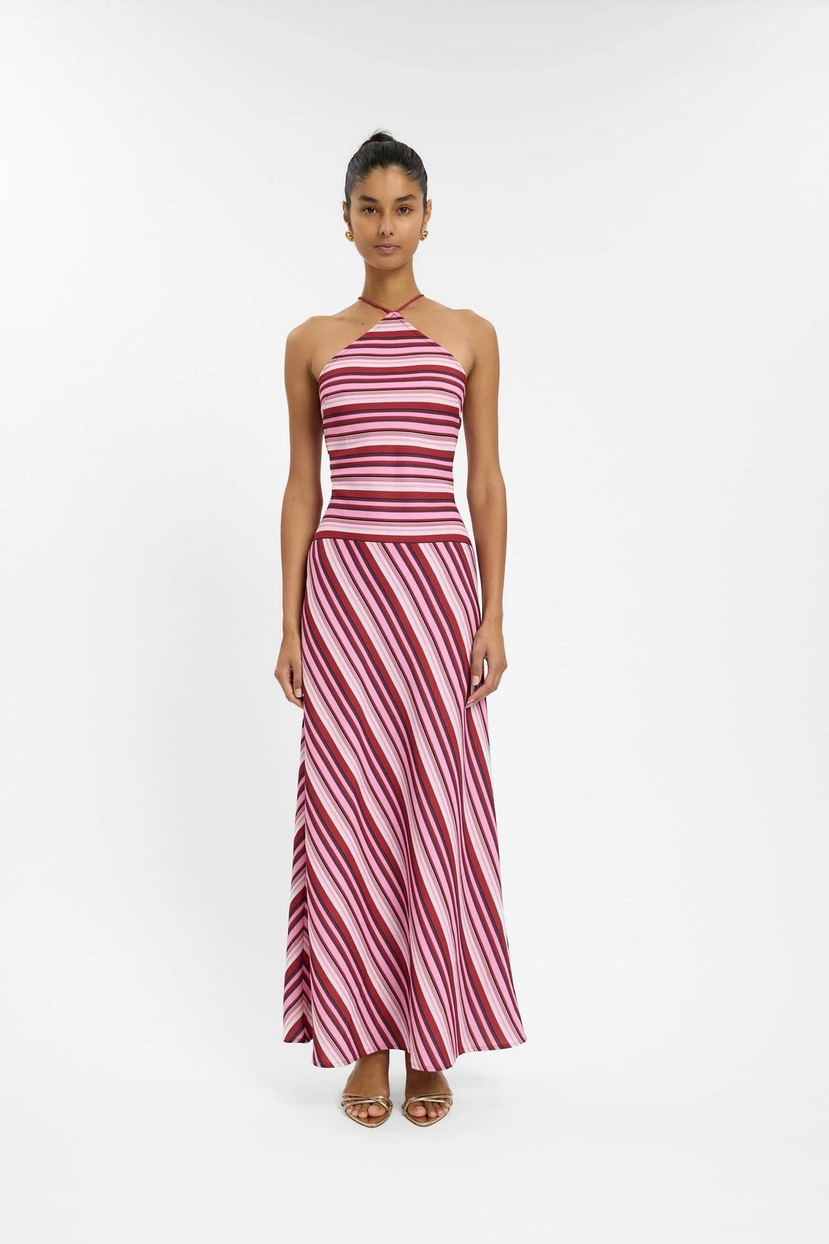 By Harper Lu Halter Maxi Dress | Magenta Stripe