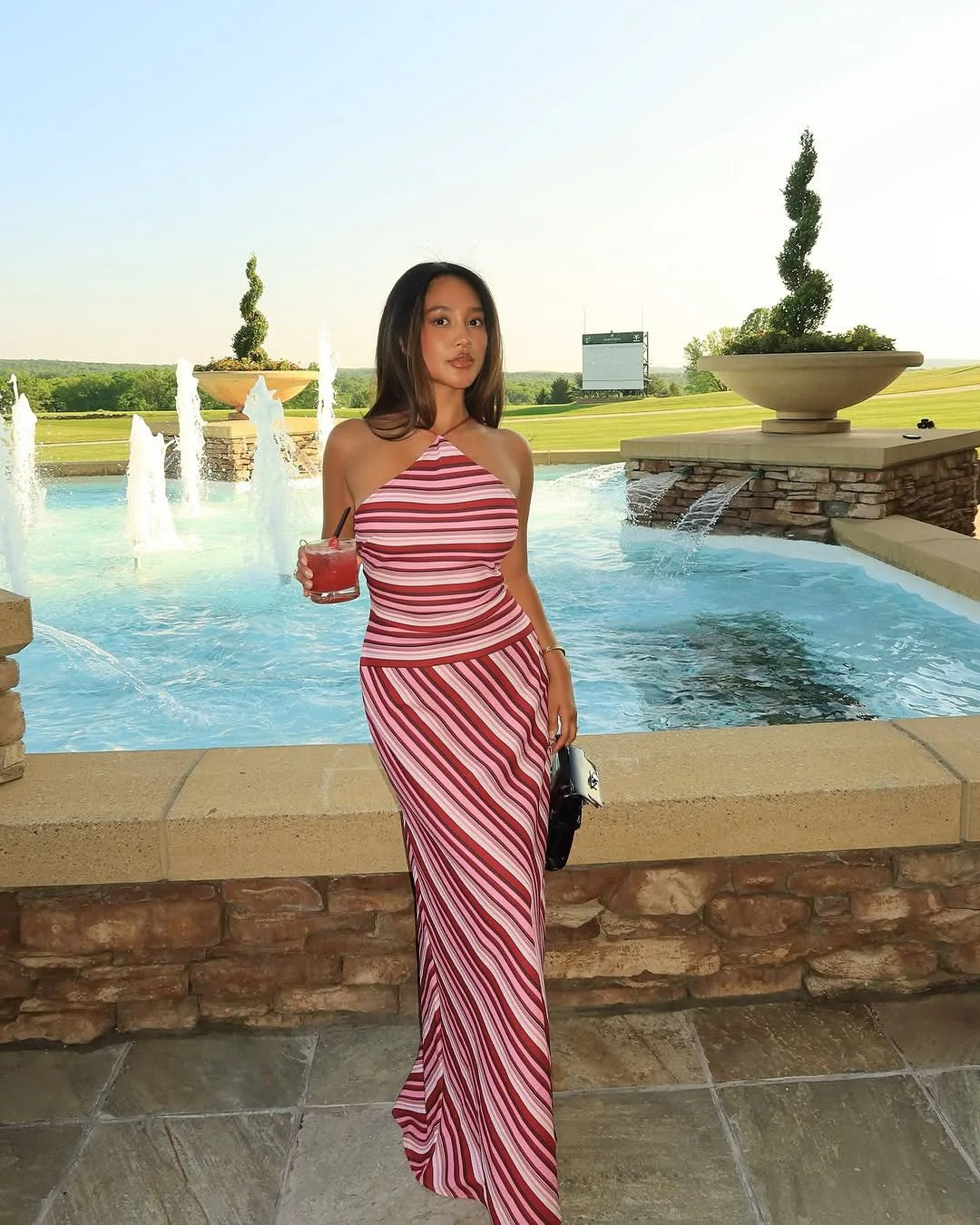 By Harper Lu Halter Maxi Dress | Magenta Stripe