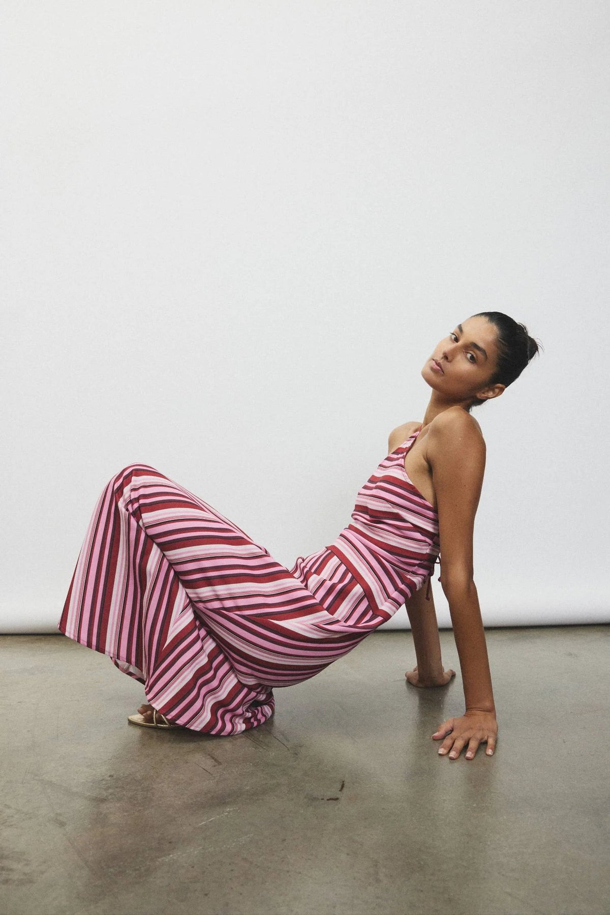 By Harper Lu Halter Maxi Dress | Magenta Stripe