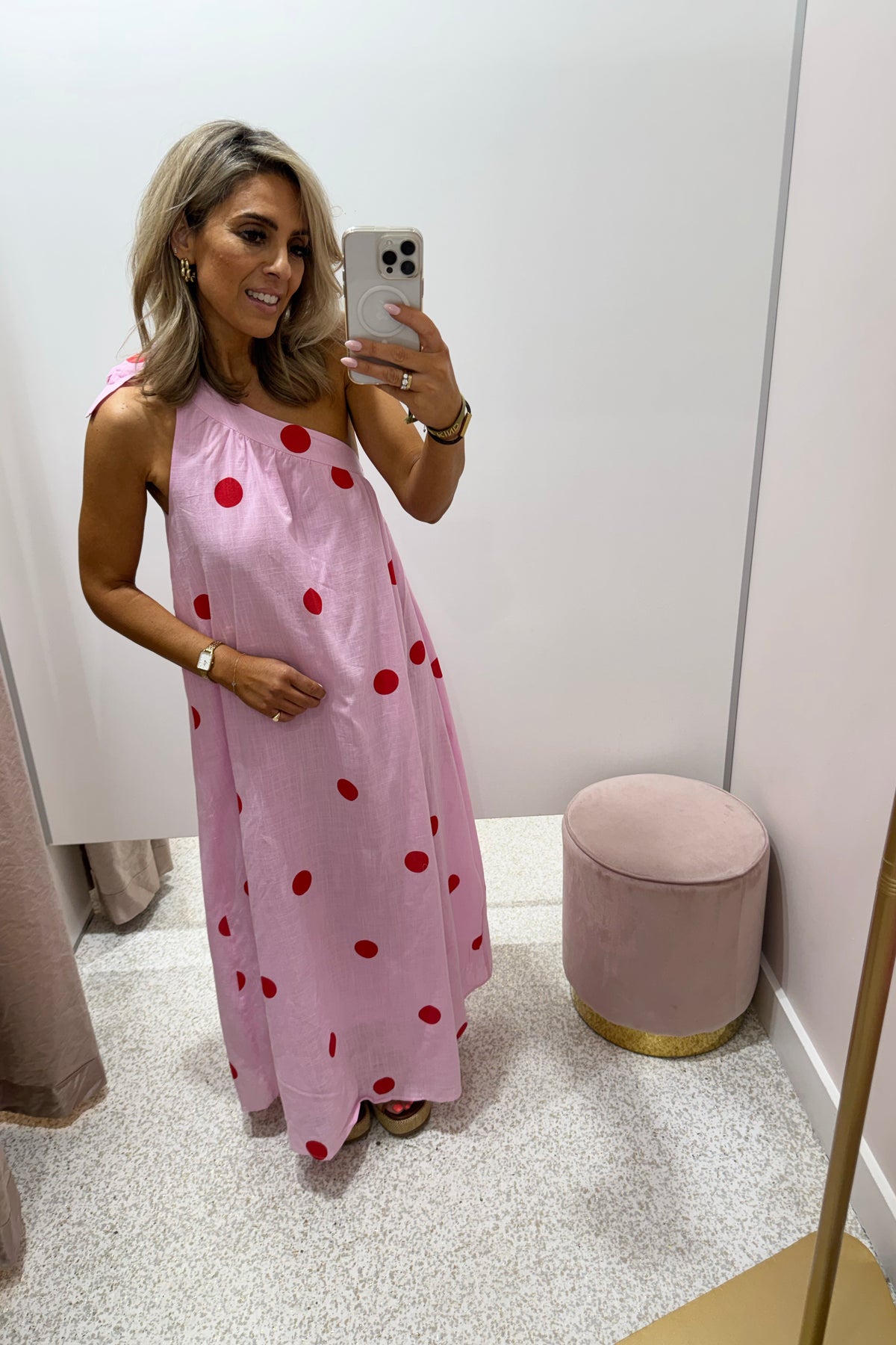 Chosen By Fifi & Annie The Polka Camillia One Shoulder Maxi Dress | Pink Polka