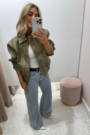 Chosen By Fifi & Annie The Vintage Faux Leather Bomber Jacket | Moss || BEST SELLER RESTOCKED PRE-ORDER ETA 9/05/2026