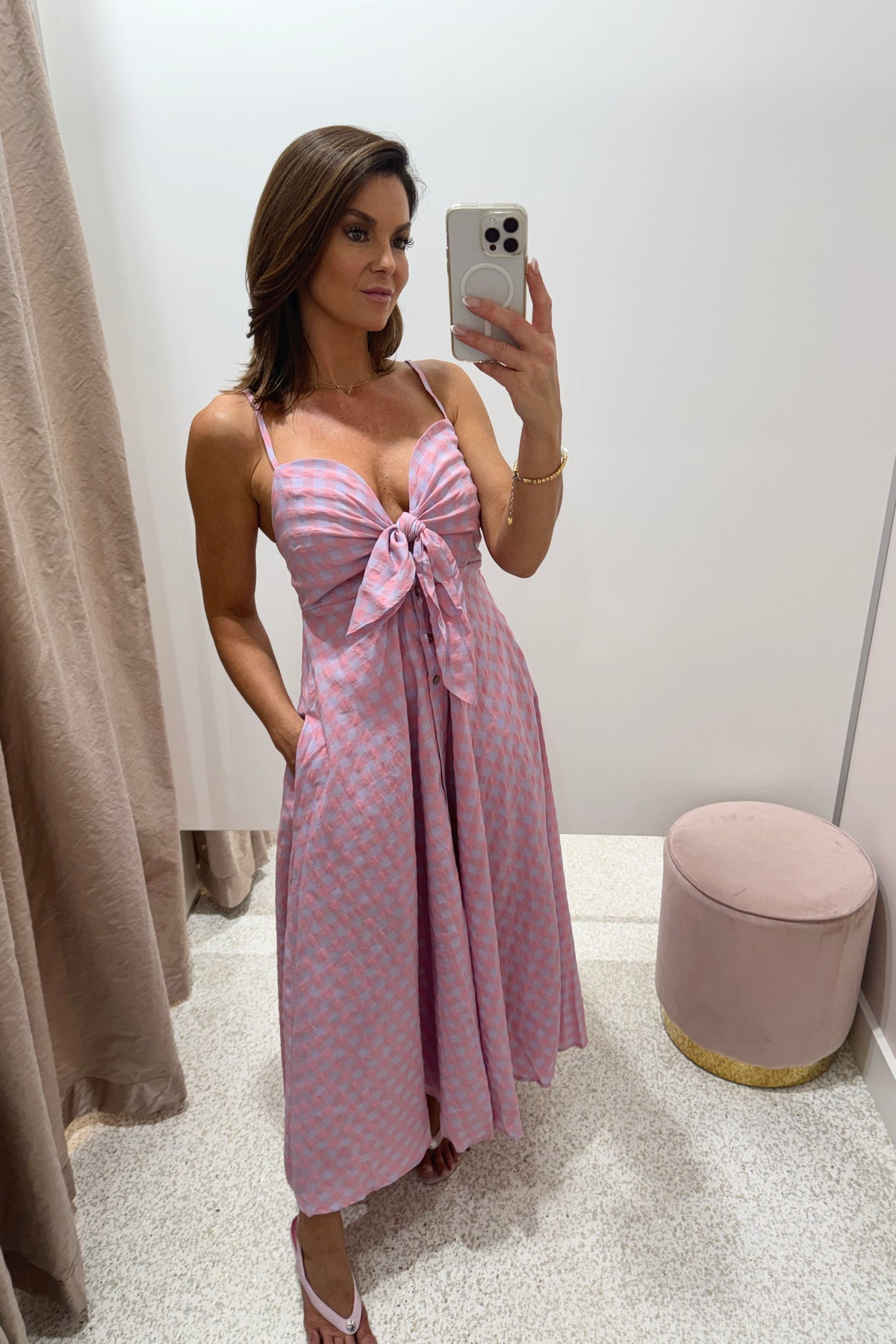 Chosen By Fifi & Annie The Gingham Bow Tie Maxi Dress | Pink