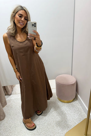 Chosen By Fifi & Annie The Luella Cotton Swing Dress | Chocolate