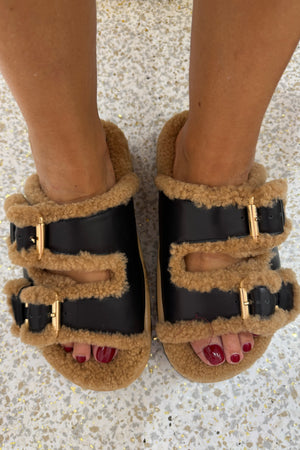 Alias Mae Saint Slide | Black/Shearling || BEST SELLER / RESTOCKED