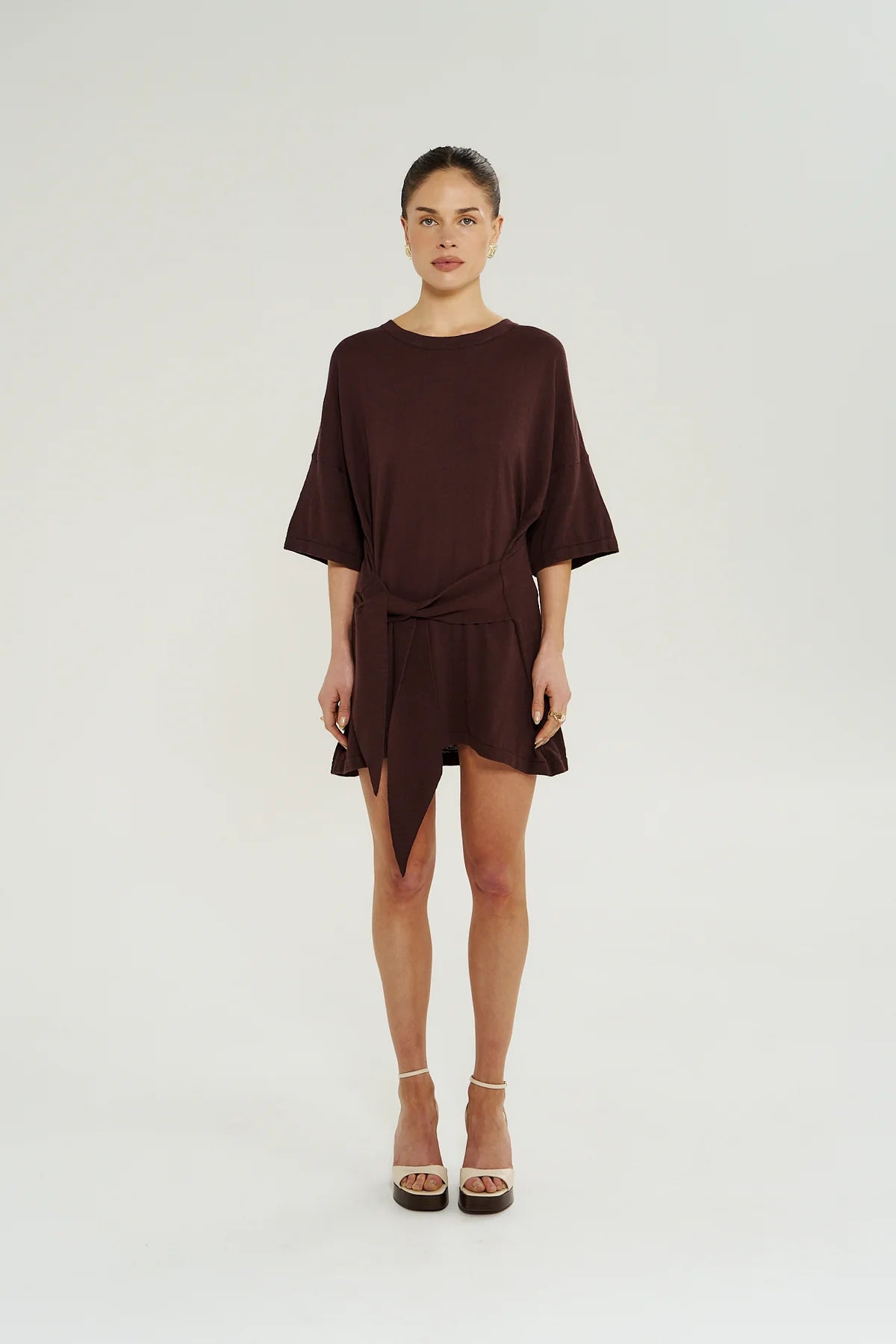 Summi Summi Knit Tie Front Dress | Chocolate