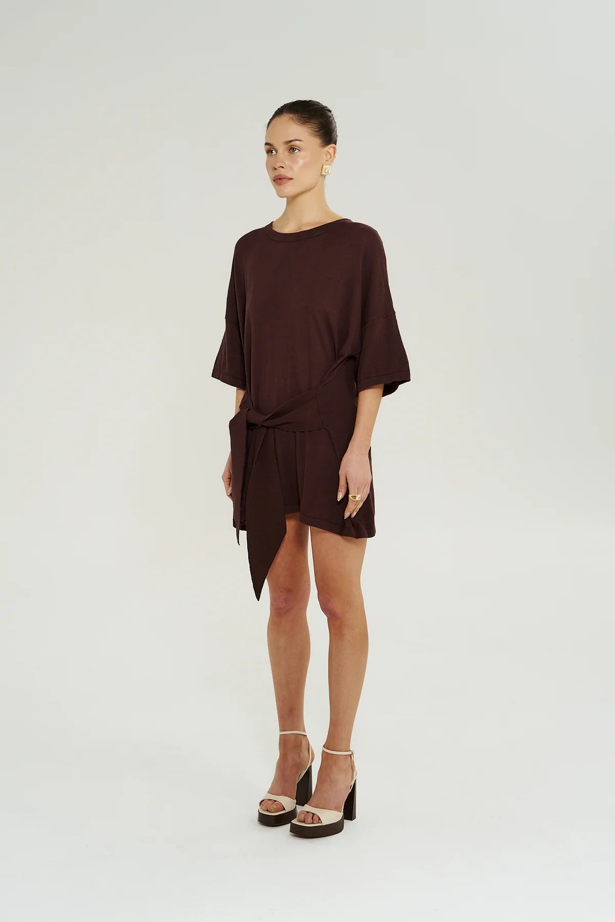 Summi Summi Knit Tie Front Dress | Chocolate