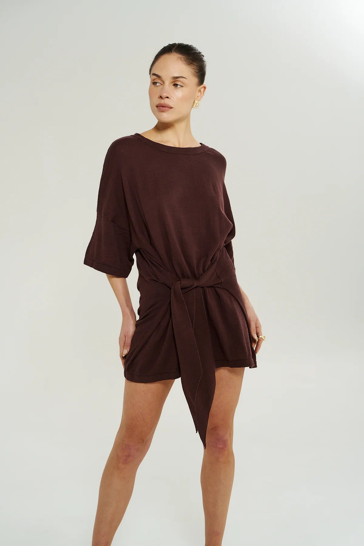Summi Summi Knit Tie Front Dress | Chocolate