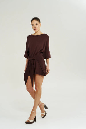 Summi Summi Knit Tie Front Dress | Chocolate