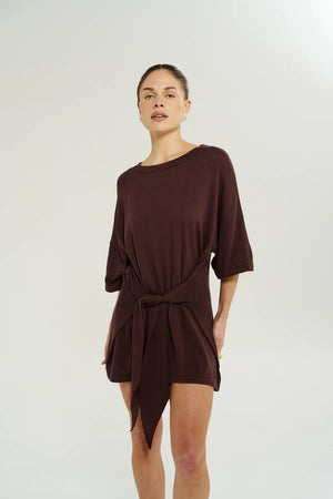 Summi Summi Knit Tie Front Dress | Chocolate