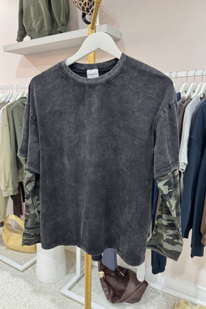 Chosen By Fifi & Annie The Camo, Camo Long Sleeve Tee | Washed Black
