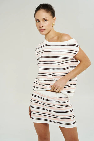 Summi Summi Knit Off Shoulder Top | Dusty Rose Stripe