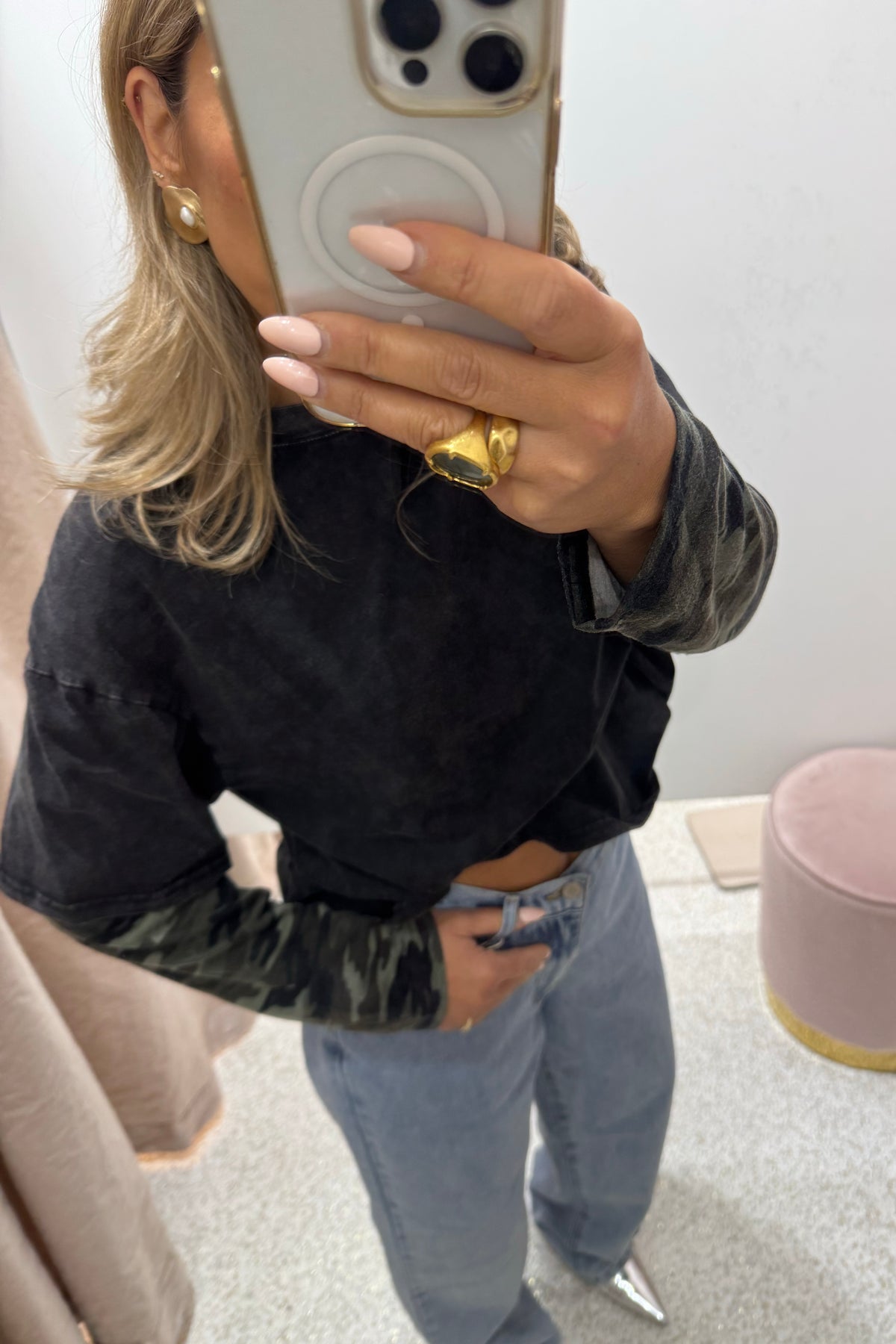 Chosen By Fifi & Annie The Camo, Camo Long Sleeve Tee | Washed Black