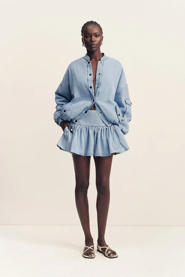 Shona Joy Ellsworth Gathered Mini Skirt | Bleached Blue