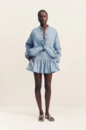 Shona Joy Ellsworth Gathered Mini Skirt | Bleached Blue