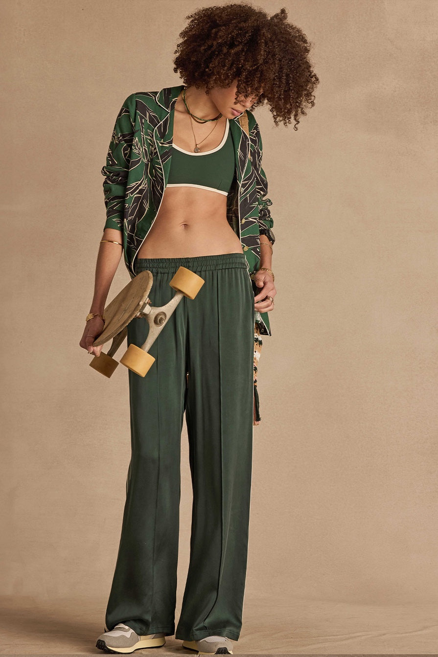 The Upside Marine Silk Wide Leg Pant | Jungle Green