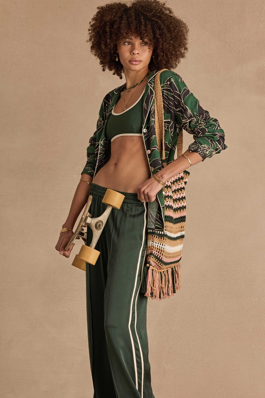 The Upside Marine Silk Wide Leg Pant | Jungle Green
