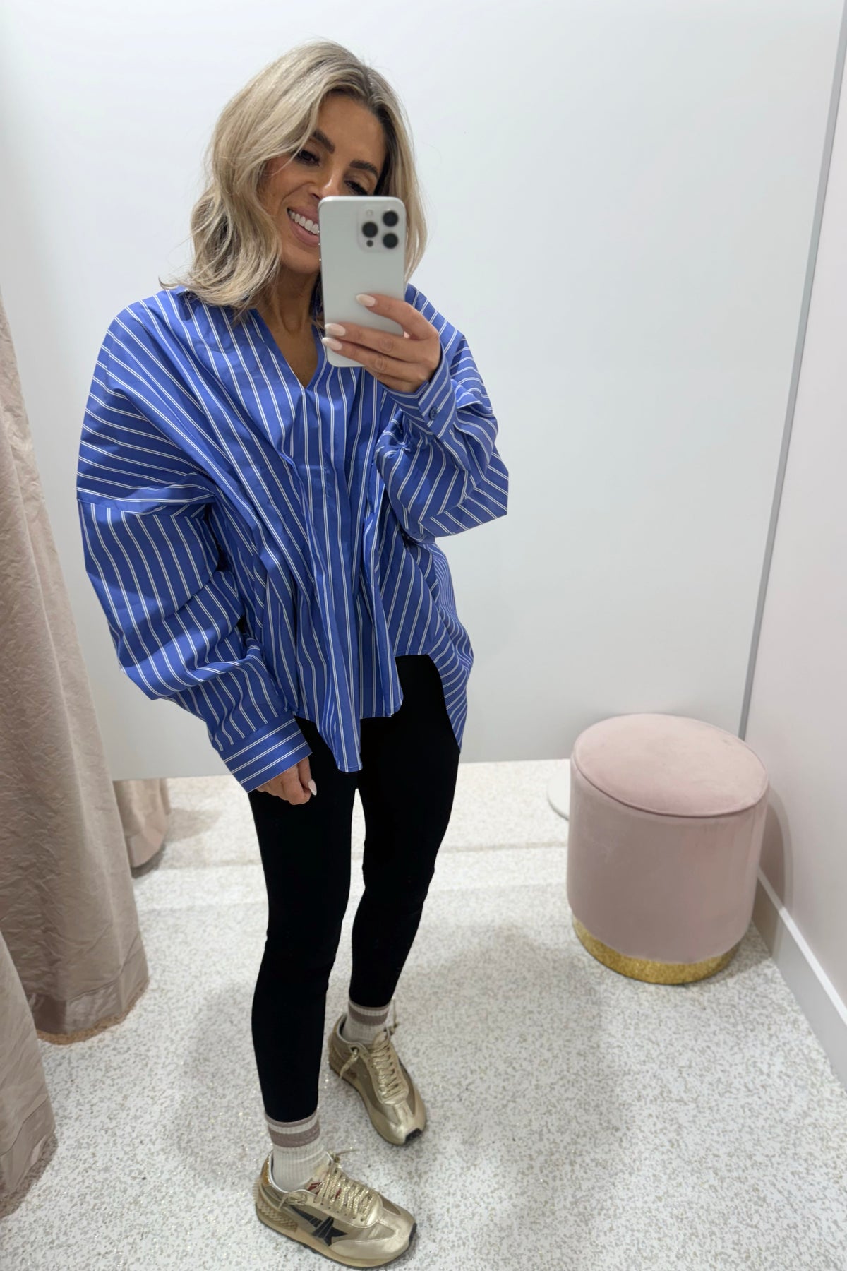 Chosen By Fifi & Annie the Esme Pleated Oversized Shirt | Dark Blue Stripes