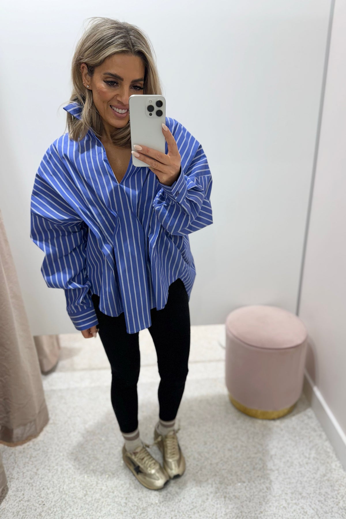 Chosen By Fifi & Annie the Esme Pleated Oversized Shirt | Dark Blue Stripes