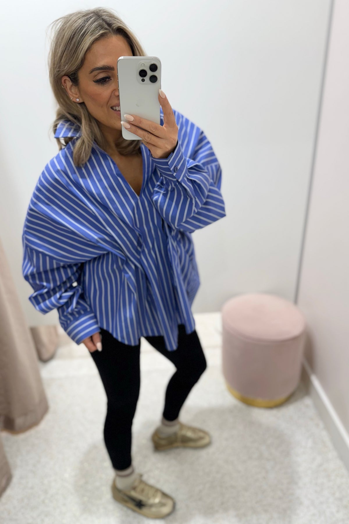 Chosen By Fifi & Annie the Esme Pleated Oversized Shirt | Dark Blue Stripes