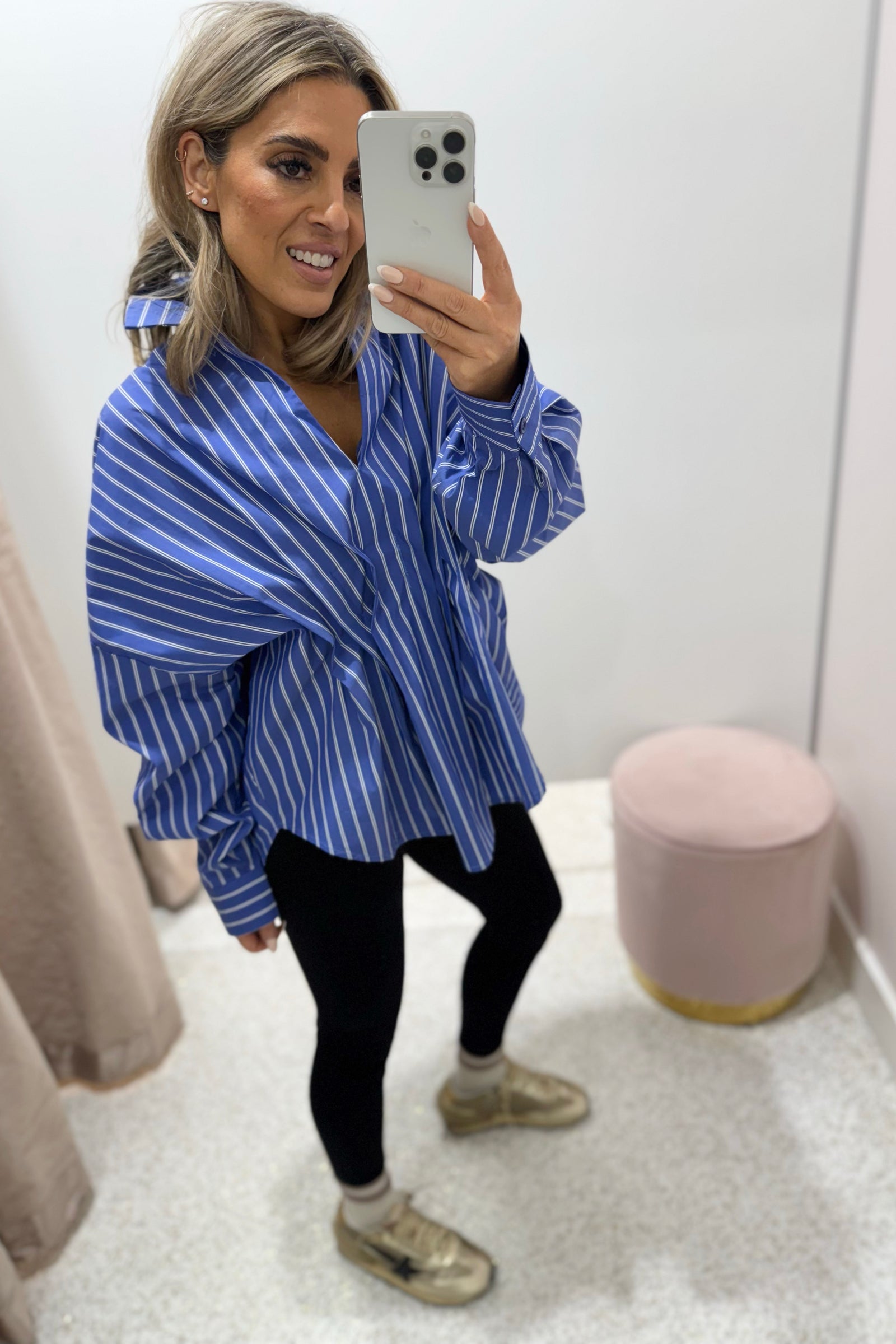 Chosen By Fifi & Annie the Esme Pleated Oversized Shirt | Dark Blue Stripes