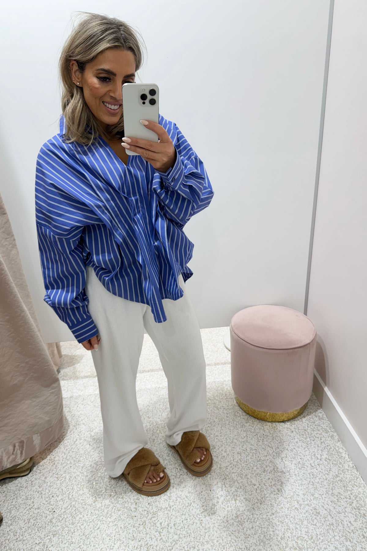 Chosen By Fifi & Annie the Esme Pleated Oversized Shirt | Dark Blue Stripes