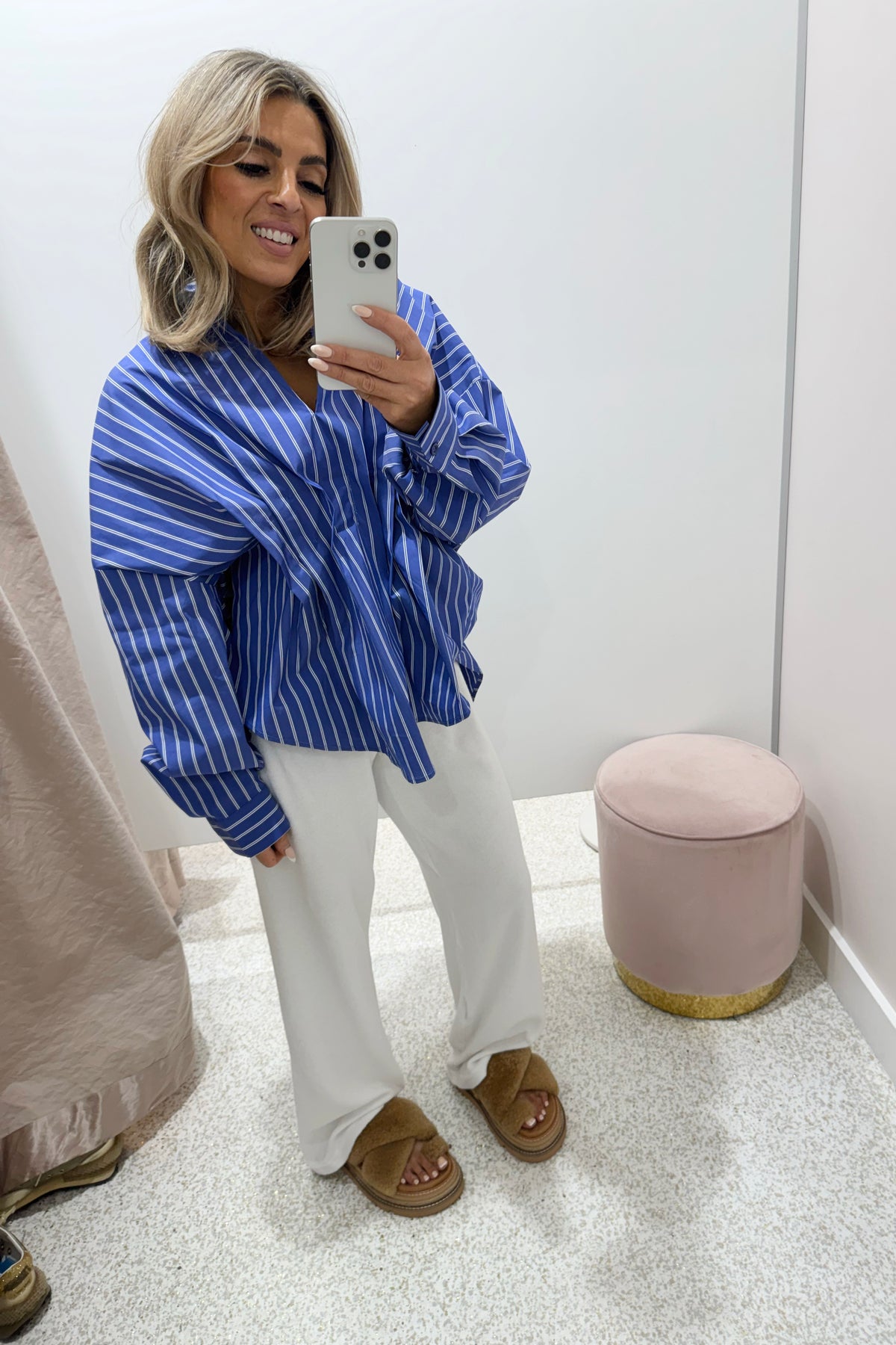Chosen By Fifi & Annie the Esme Pleated Oversized Shirt | Dark Blue Stripes