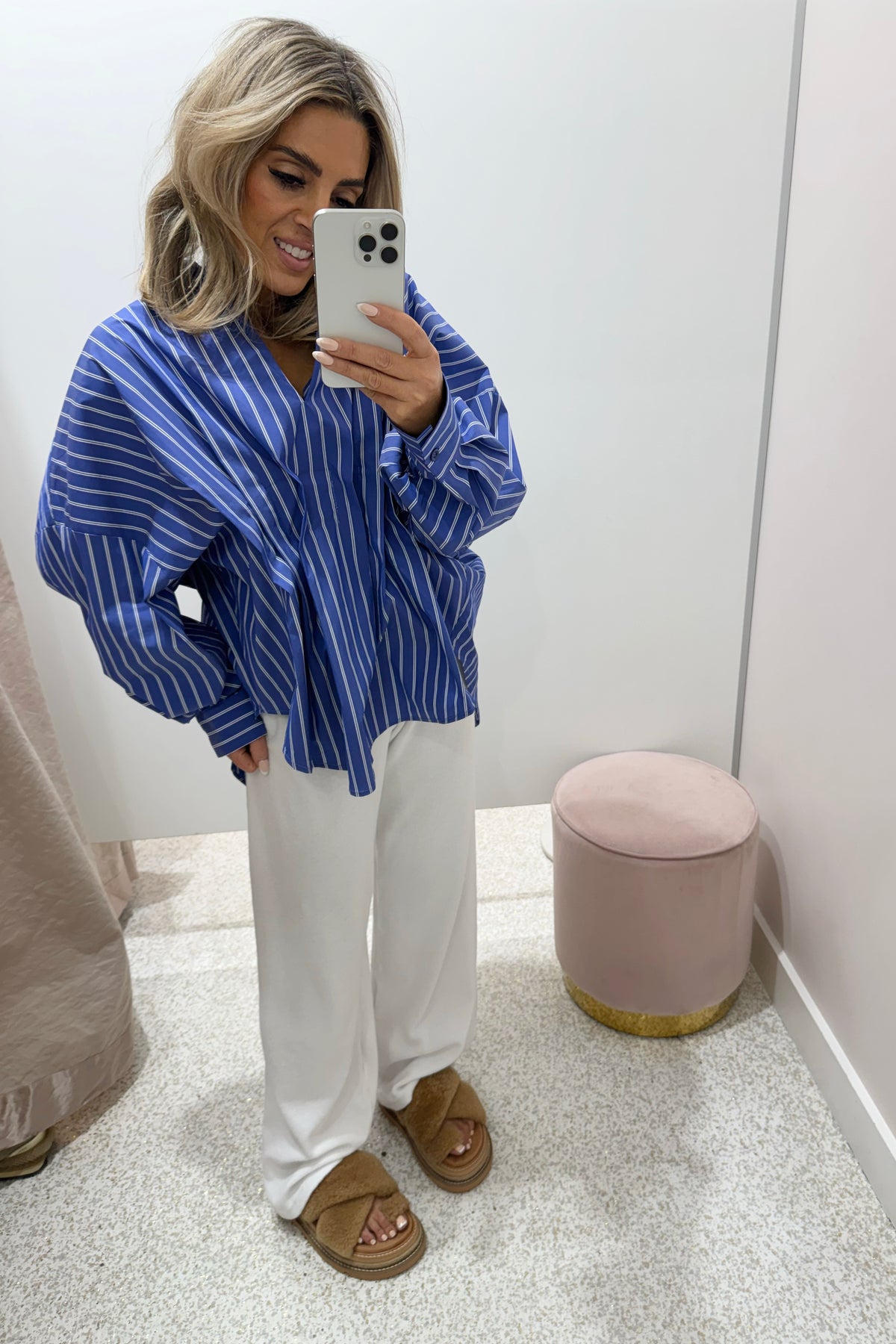 Chosen By Fifi & Annie the Esme Pleated Oversized Shirt | Dark Blue Stripes