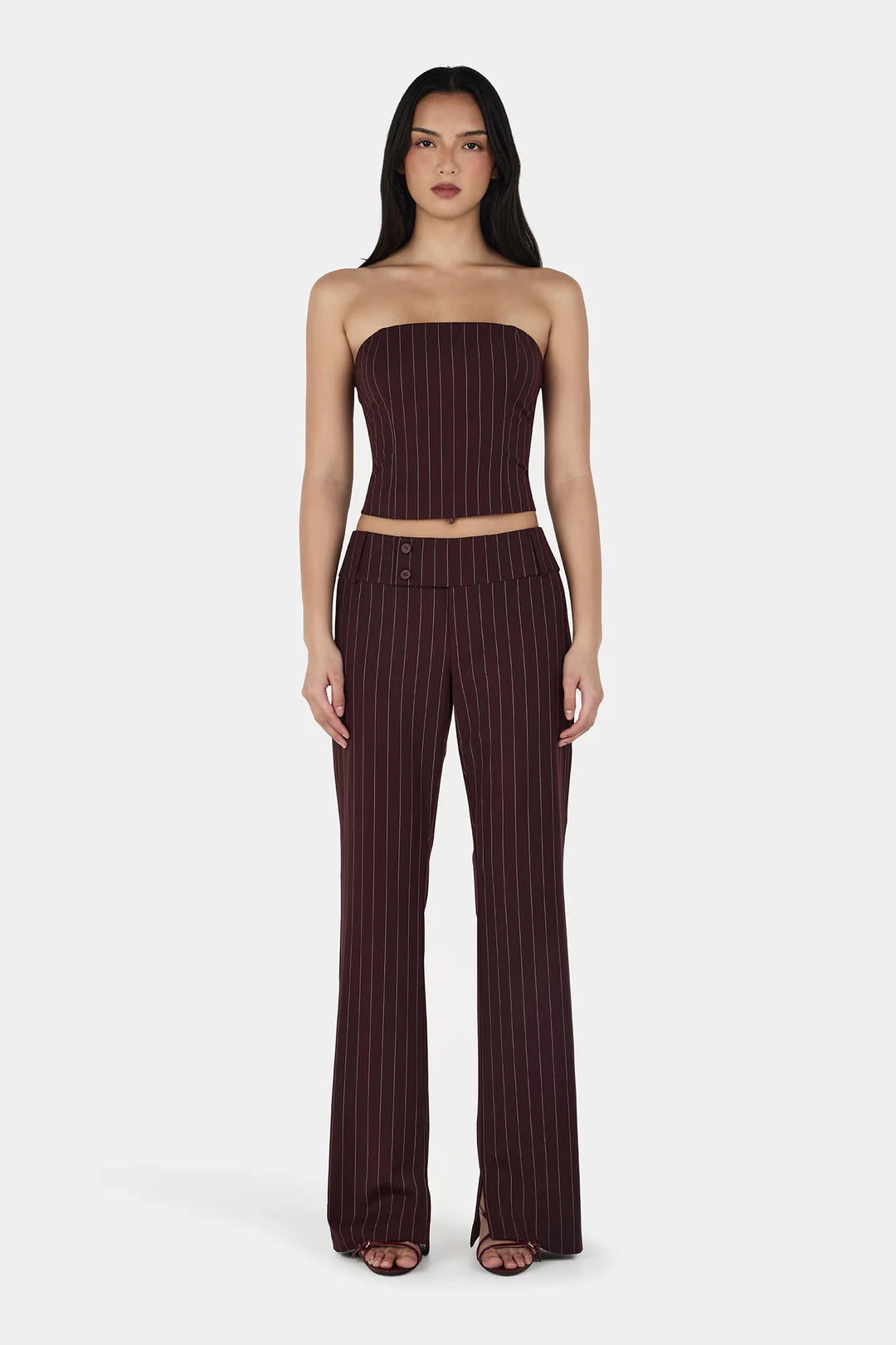 Ownley Yolanda Suit Pant | Cherry Choc Stripe