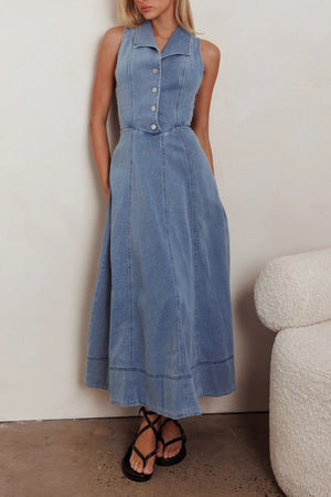Chosen By Fifi & Annie A Date With Destiny Denim Midi Dress | Mid Blue