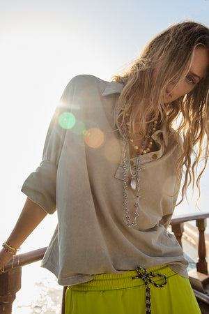 The Upside Soho Rhea Collared Top | Khaki