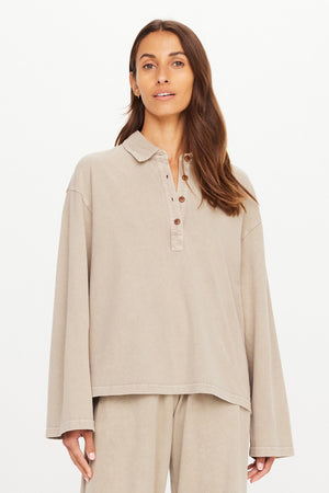 The Upside Soho Rhea Collared Top | Khaki