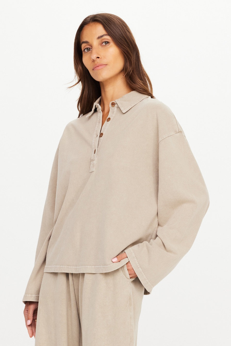 The Upside Soho Rhea Collared Top | Khaki