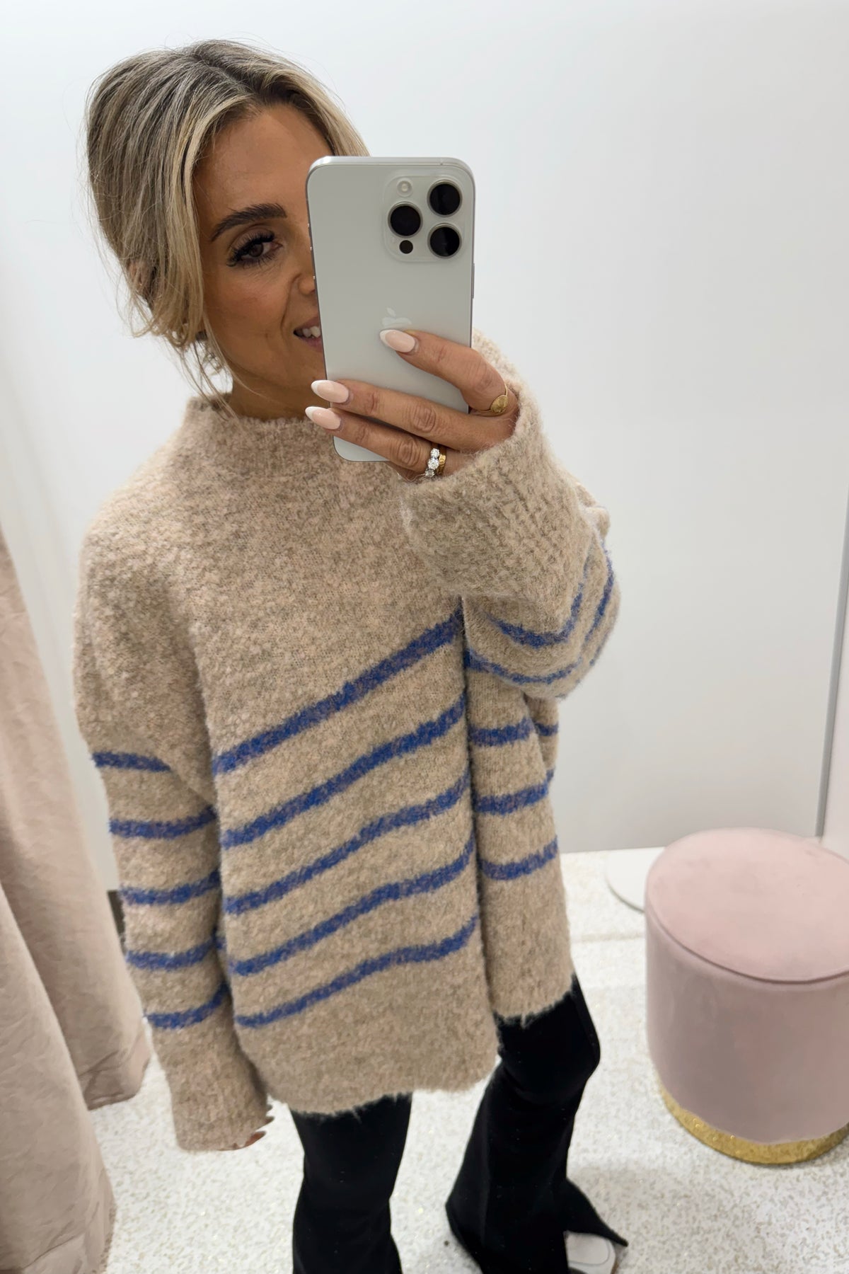 Chosen By Fifi & Annie The Billie Basic Knit Sweater | Oatmeal / Blue