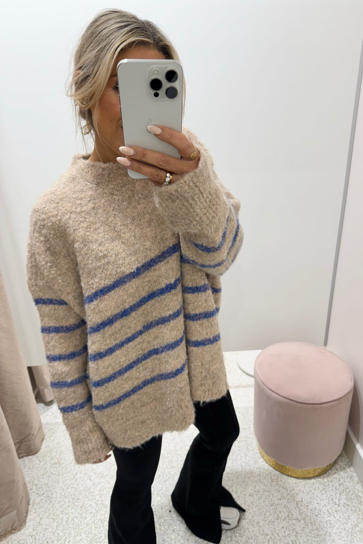 Chosen By Fifi & Annie The Billie Basic Knit Sweater | Oatmeal / Blue
