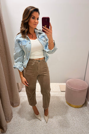 Chosen By Fifi & Annie The Tonia Relaxed Cropped Denim Jean | Latte Corduroy || NEW COLOUR