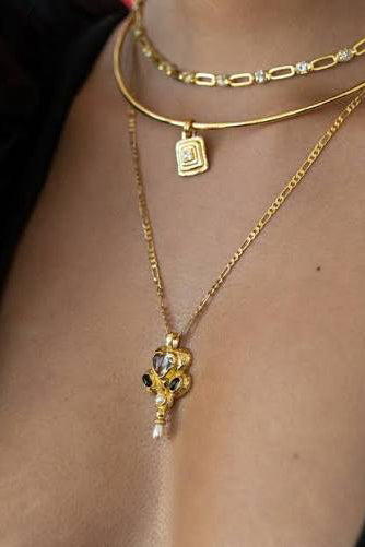 Mountain & Moon Diya Necklace | Gold