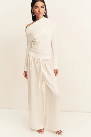 Shona Joy Aby Draped Asymmetrical Long Sleeve Top | Ivory