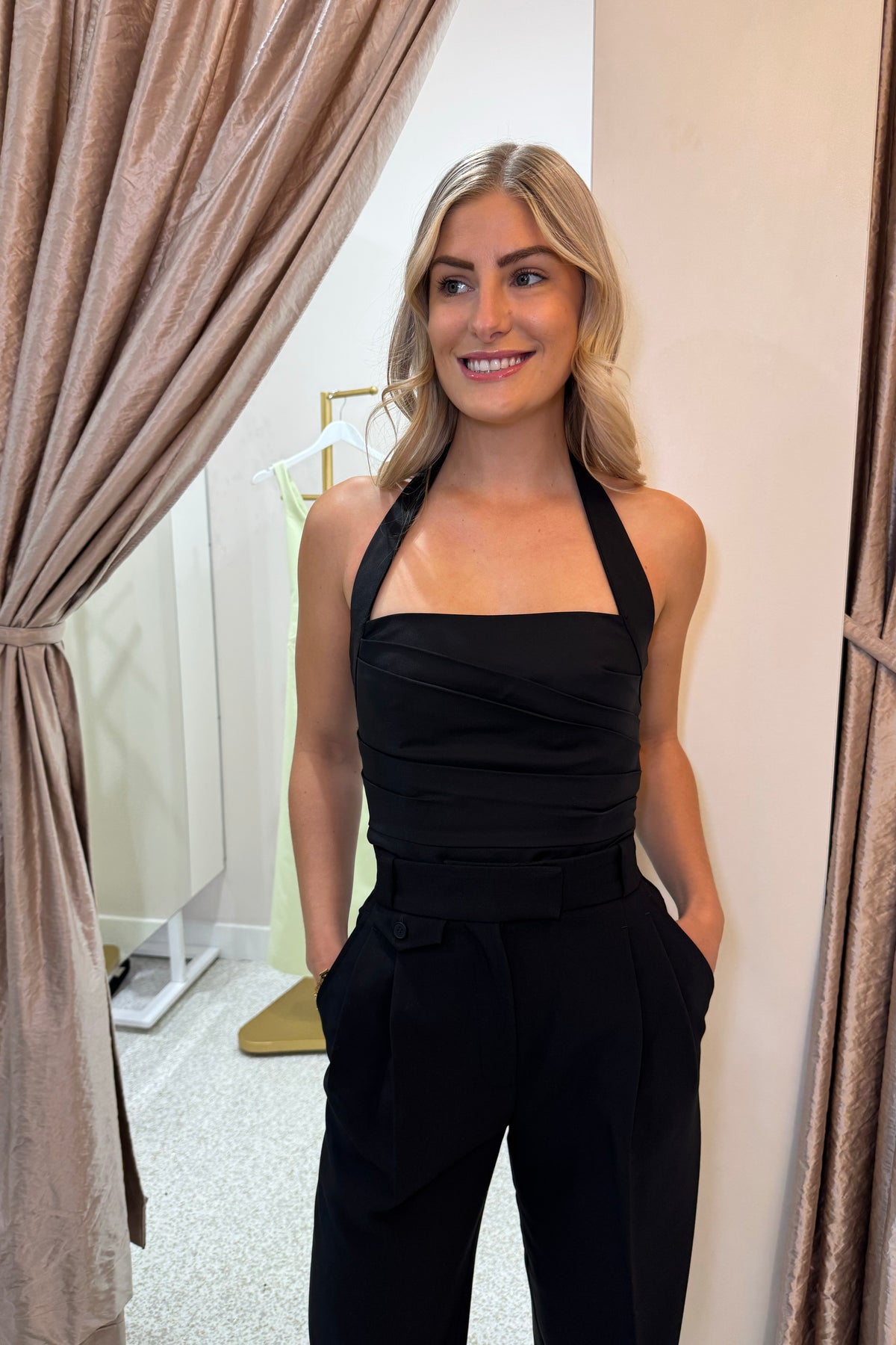 Shona Joy Lani Draped Halter Top | Black