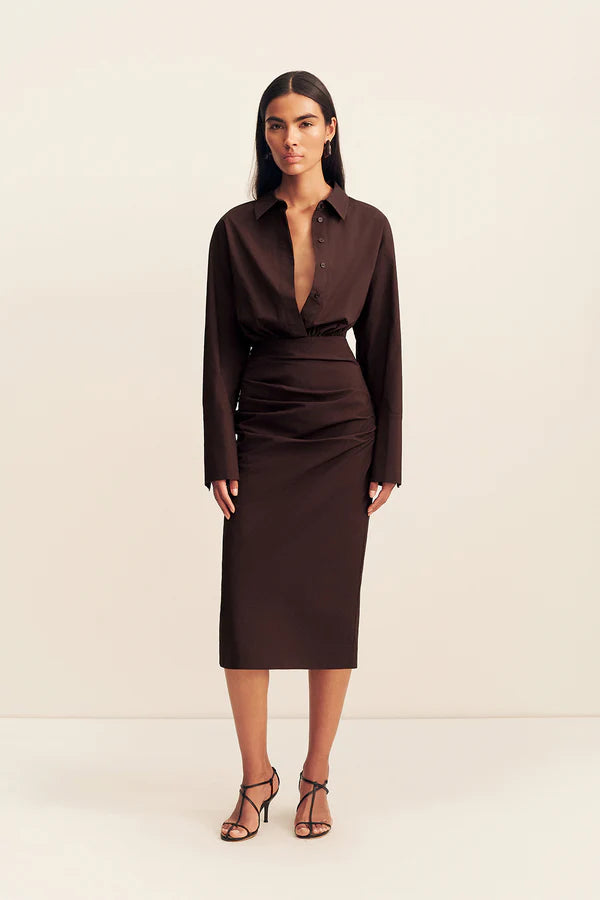 Shona Joy Campbell Shirt Fitted Midi Dress | Ristretto