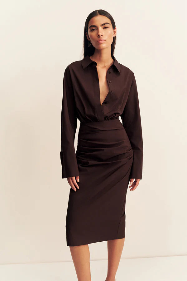 Shona Joy Campbell Shirt Fitted Midi Dress | Ristretto