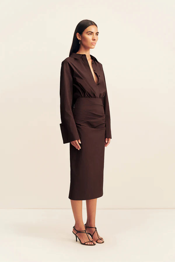 Shona Joy Campbell Shirt Fitted Midi Dress | Ristretto