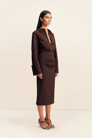 Shona Joy Campbell Shirt Fitted Midi Dress | Ristretto