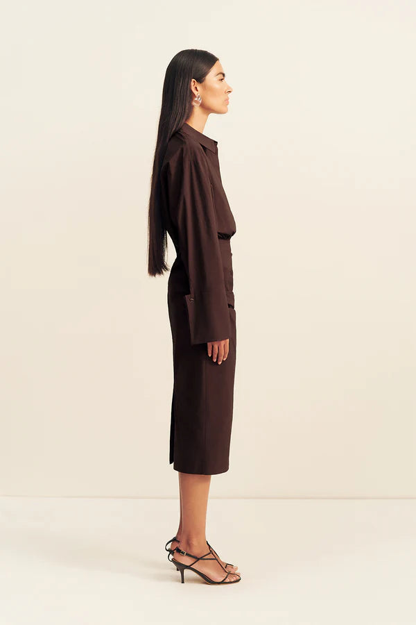 Shona Joy Campbell Shirt Fitted Midi Dress | Ristretto