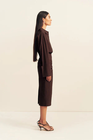 Shona Joy Campbell Shirt Fitted Midi Dress | Ristretto