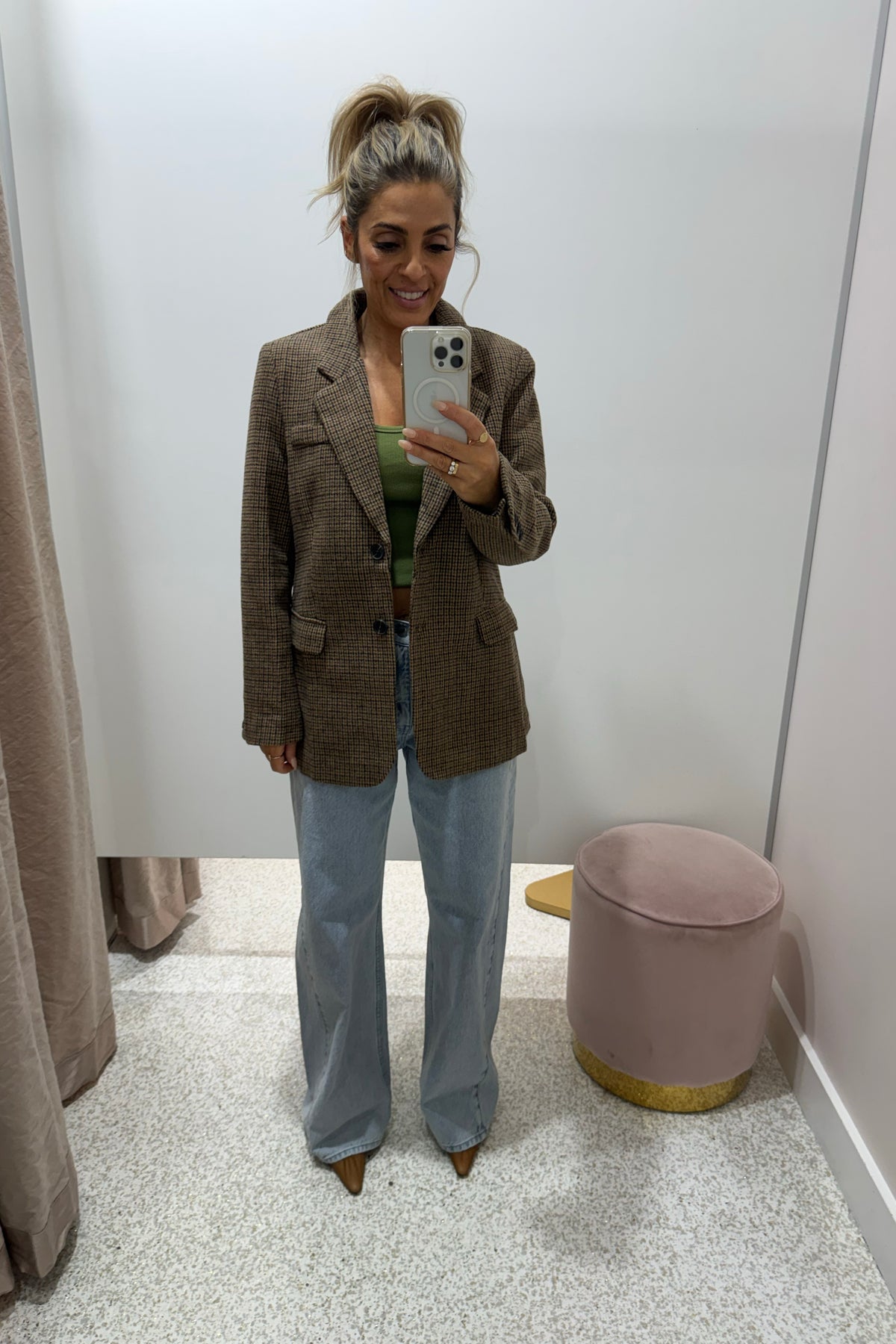 Chosen By Fifi & Annie The Houndstooth Blazer Coat | Chai Latte