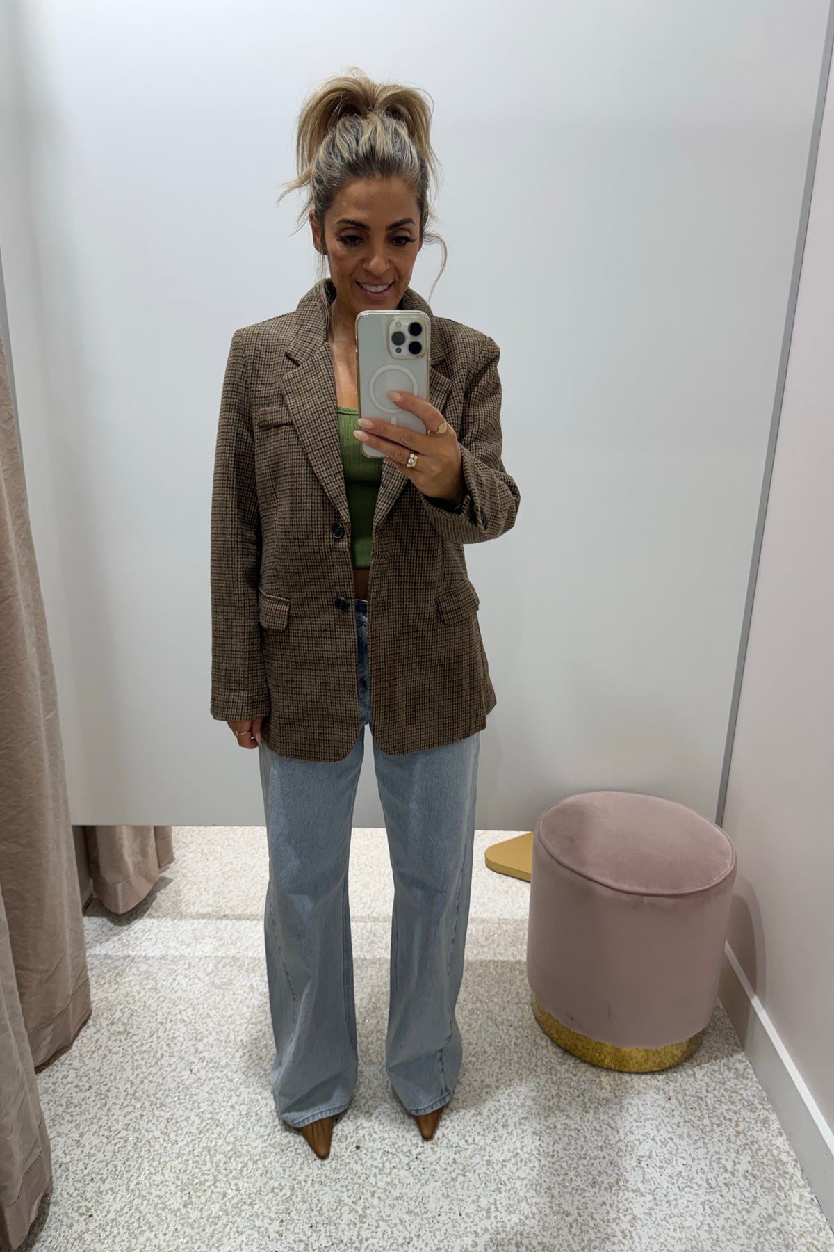Chosen By Fifi & Annie The Houndstooth Blazer Coat | Chai Latte