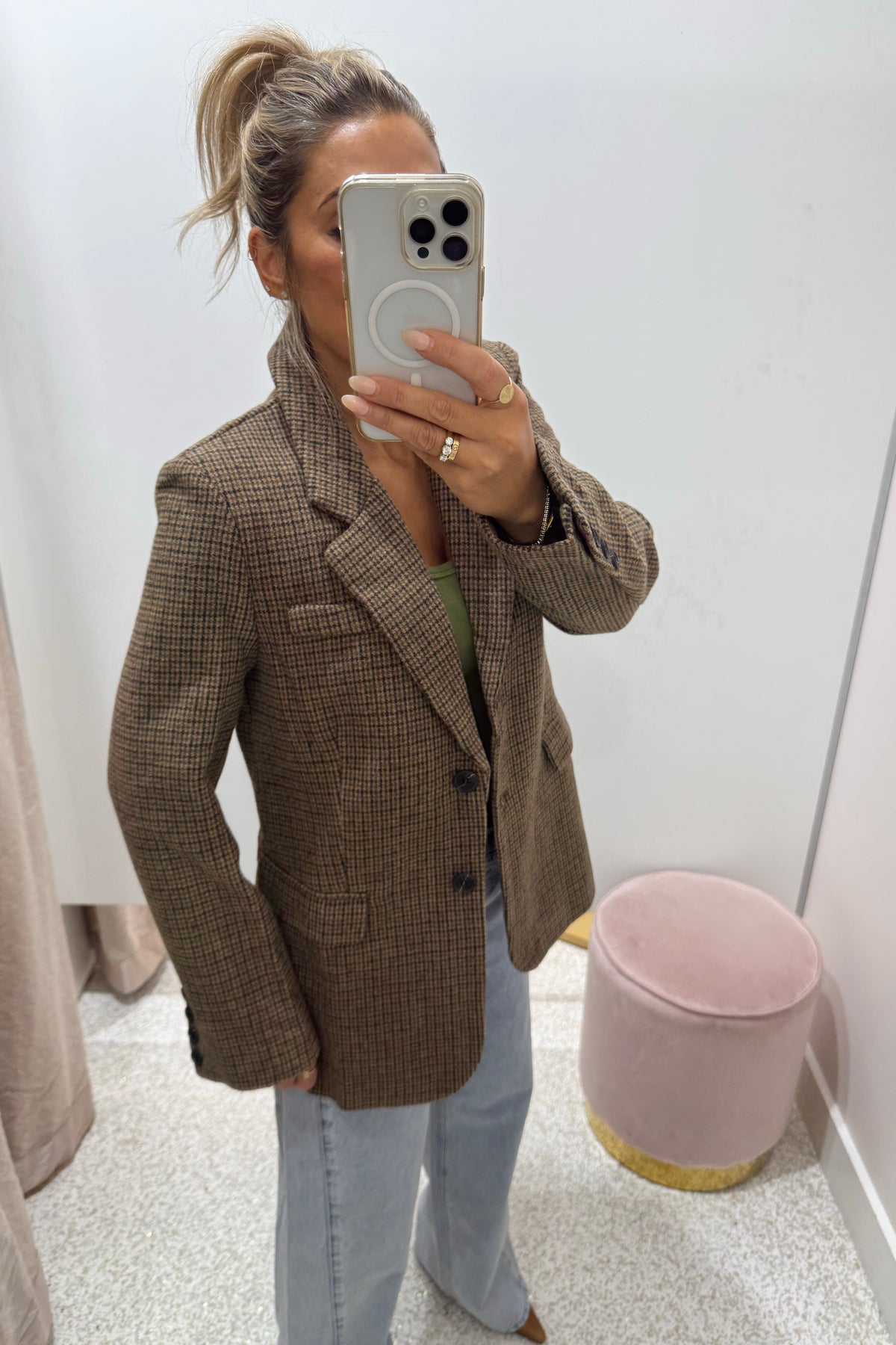 Chosen By Fifi & Annie The Houndstooth Blazer Coat | Chai Latte