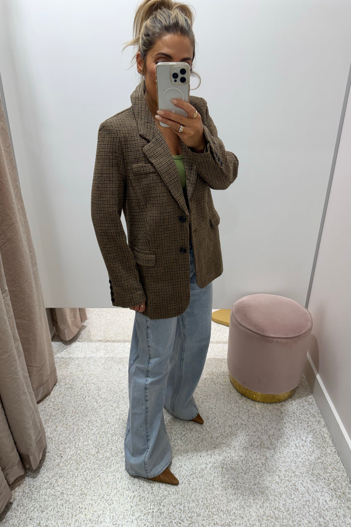 Chosen By Fifi & Annie The Houndstooth Blazer Coat | Chai Latte