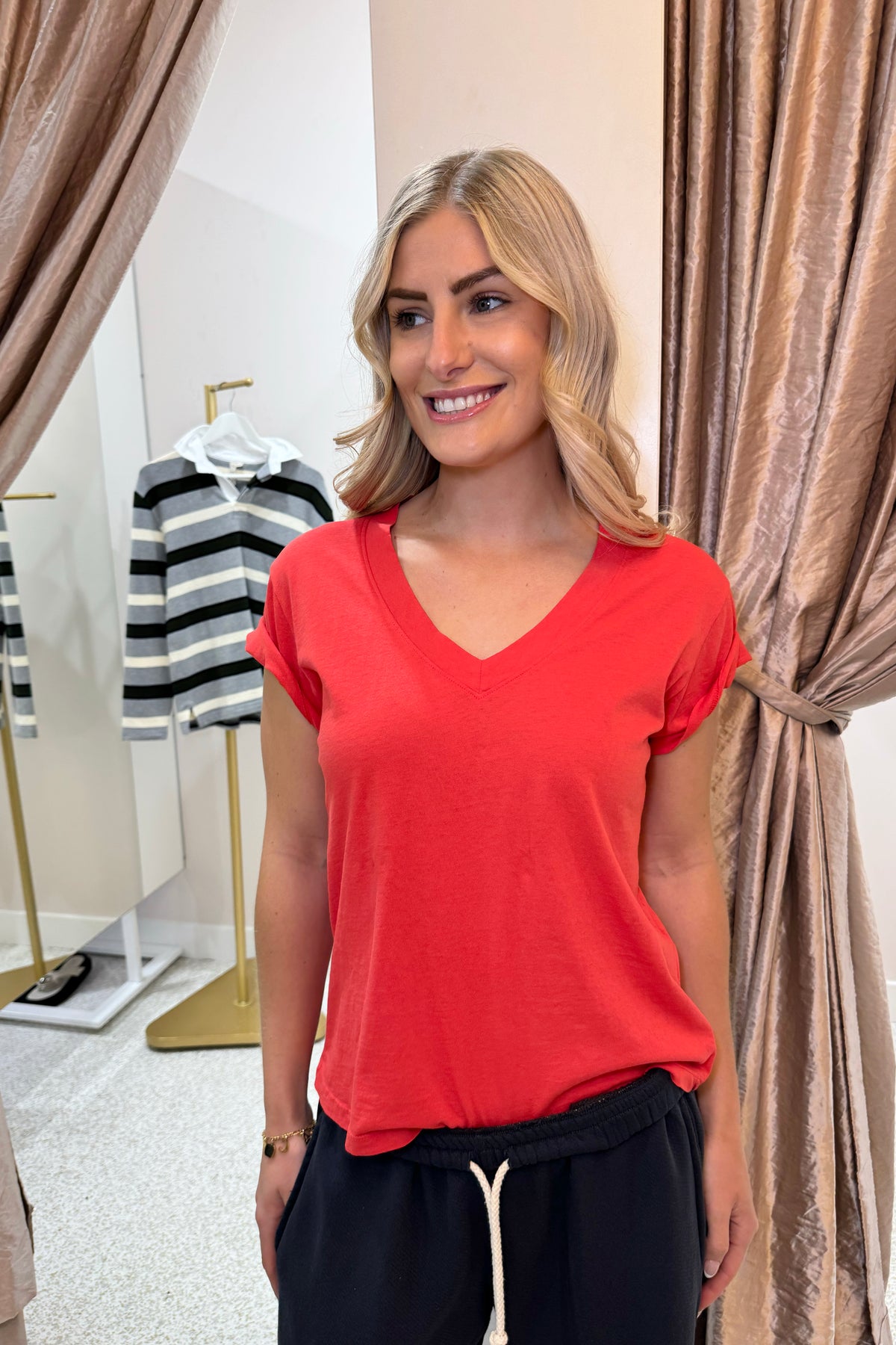 Perfect White Tee Hendrix Basic V Neck Tee | Poppy Red