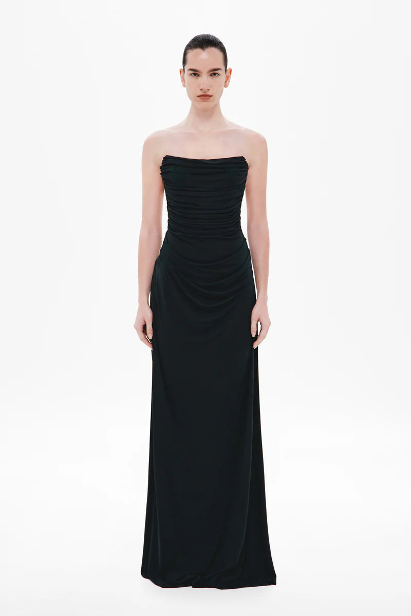 Misha The Dry Jersey Draped Midi Dress | Black